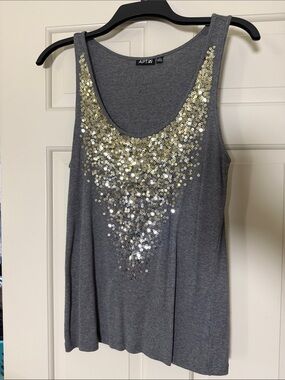 Apt. 9 Gray Tank Top with Gold Sequins